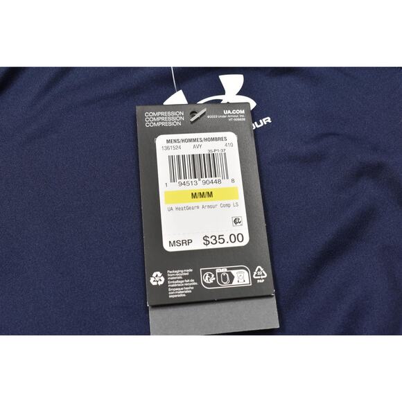 Under Armour HeatGear Compression Long Sleeve Tee Navy Blue Athletic Size M NEW - Picture 7 of 8
